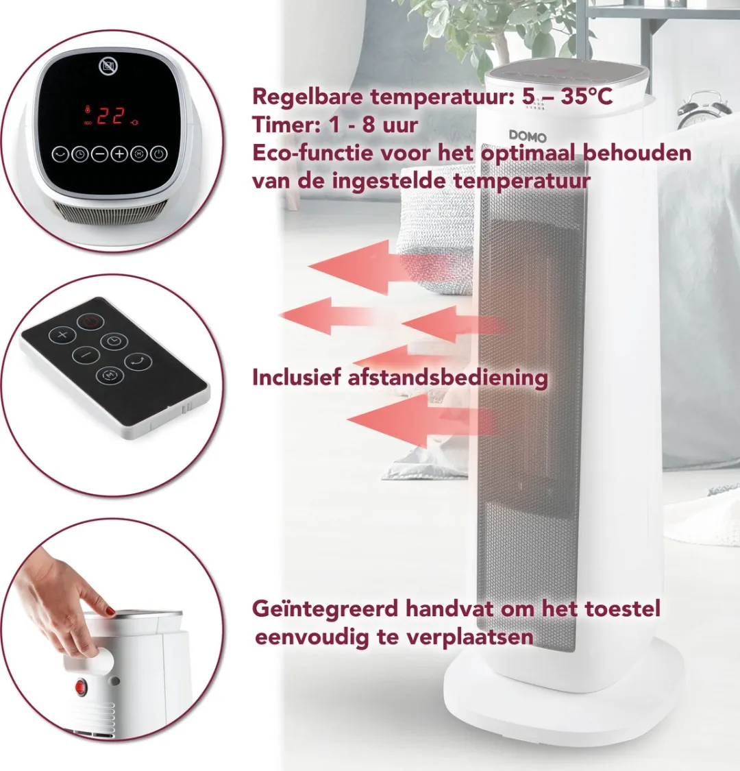 Domo DO7347H Elektrische Kachel 2000W - Wit/Zwart