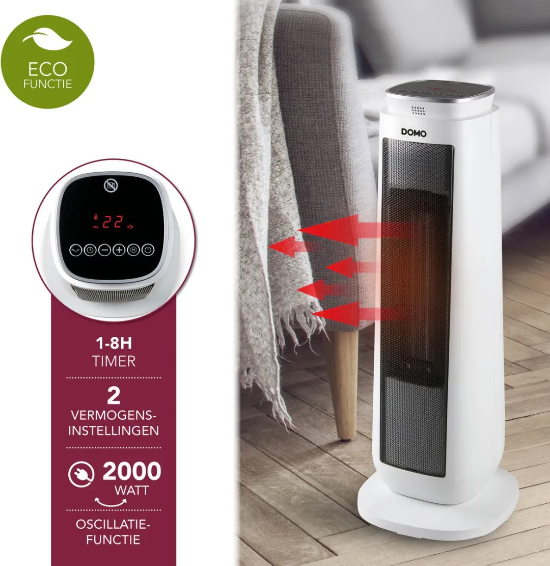 Domo DO7347H Elektrische Kachel 2000W - Wit/Zwart