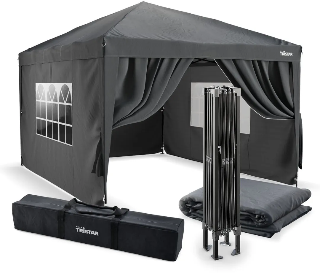 Tristar Partytent 3x4m - PT-7804 - Easy Up - Met Zijwanden - Waterdicht - inclusief Draagtas - Paviljoen - Opvouwbaar - Antraciet