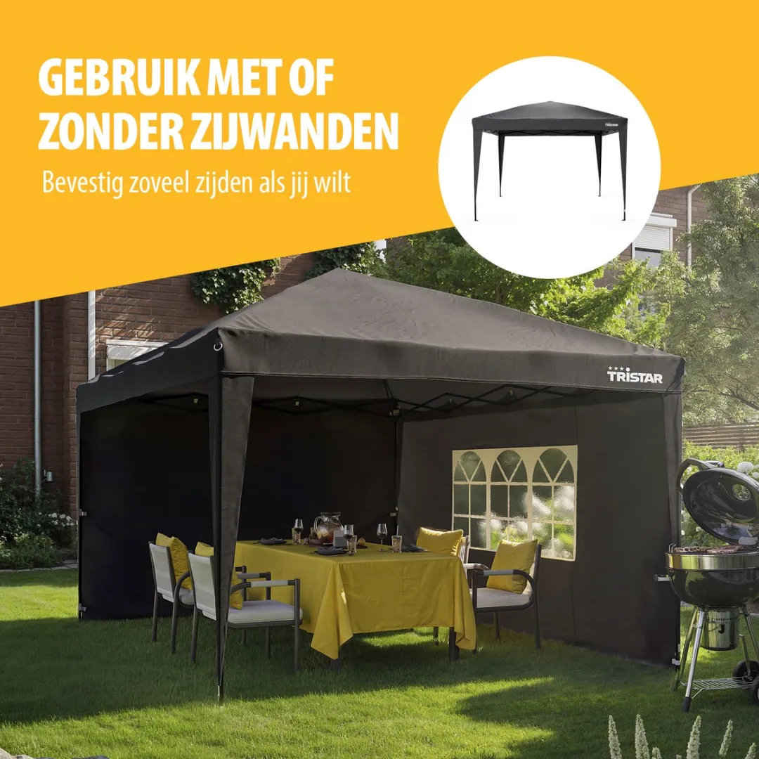Tristar Partytent 3x4m - PT-7804 - Easy Up - Met Zijwanden - Waterdicht - inclusief Draagtas - Paviljoen - Opvouwbaar - Antraciet