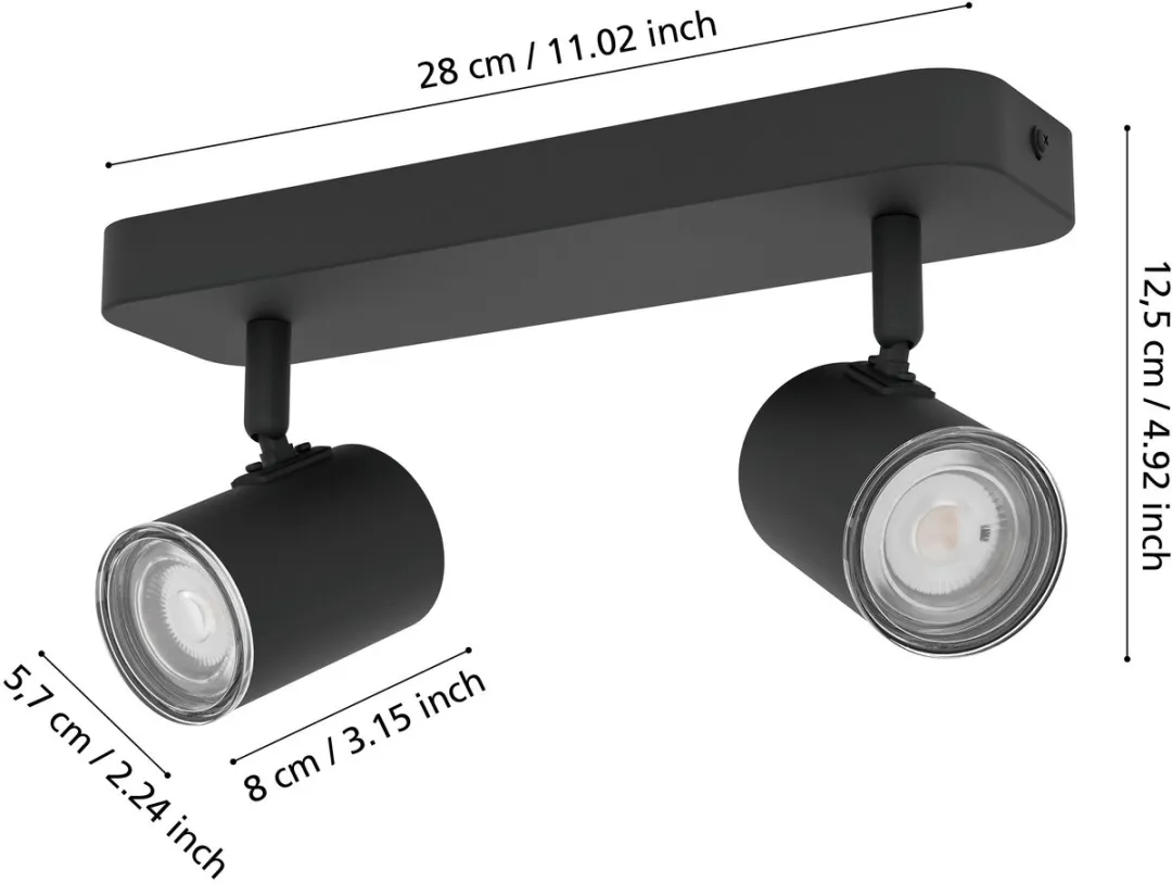 Eglo Consuma 1 Opbouwspot GU10 - 2x5W - Zwart