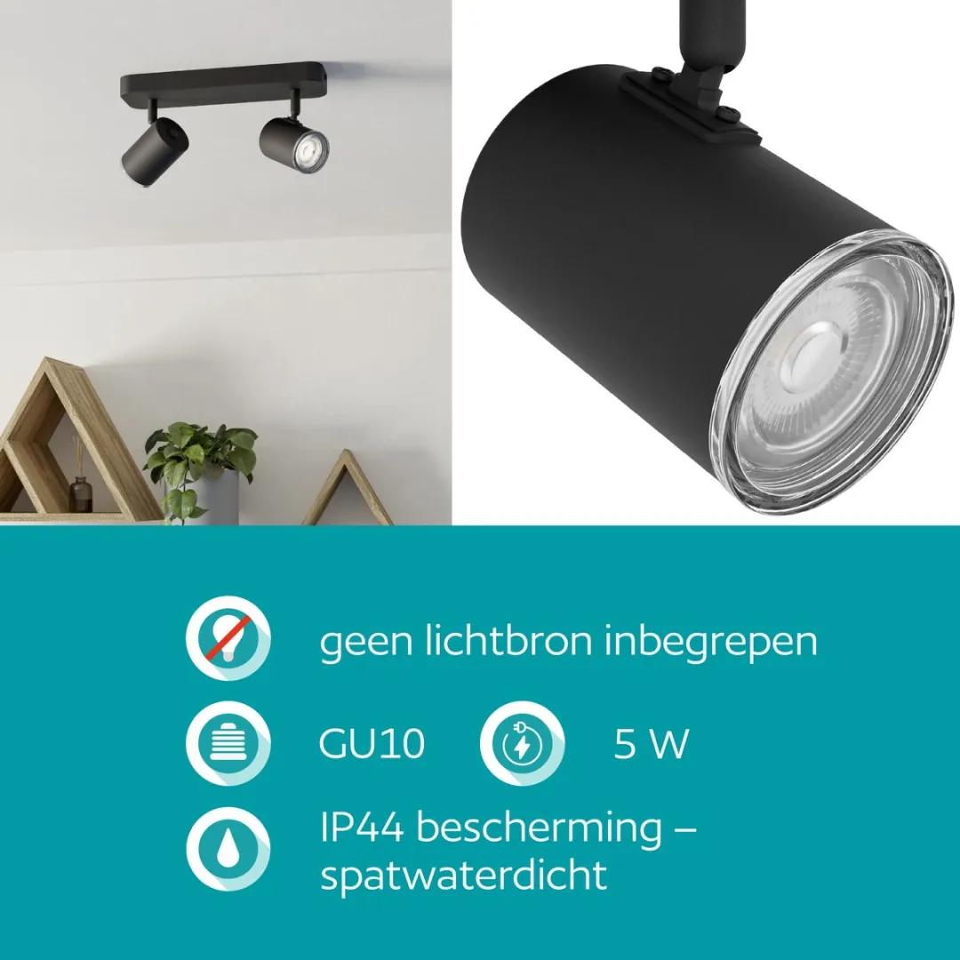 Eglo Consuma 1 Opbouwspot GU10 - 2x5W - Zwart