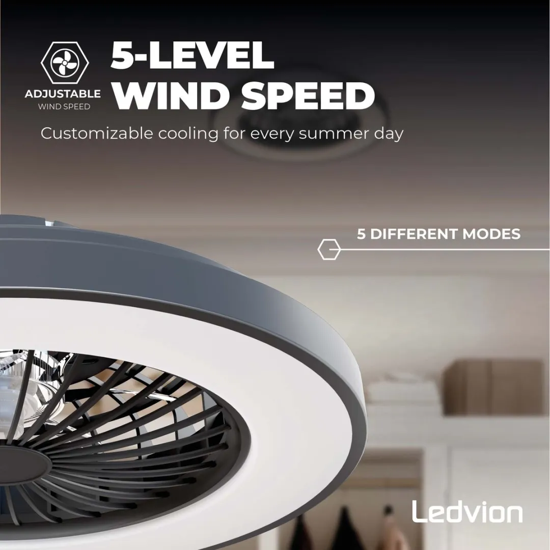 Ledvion Plafondventilator 48W - 49cm - Zwart/Wit - afbeelding 5 van 6