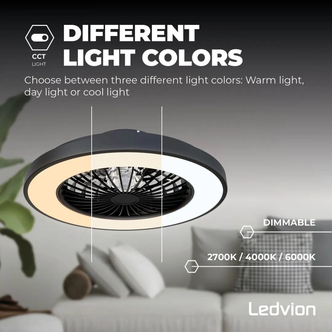 Ledvion Plafondventilator 48W - 49cm - Zwart/Wit - afbeelding 2 van 6