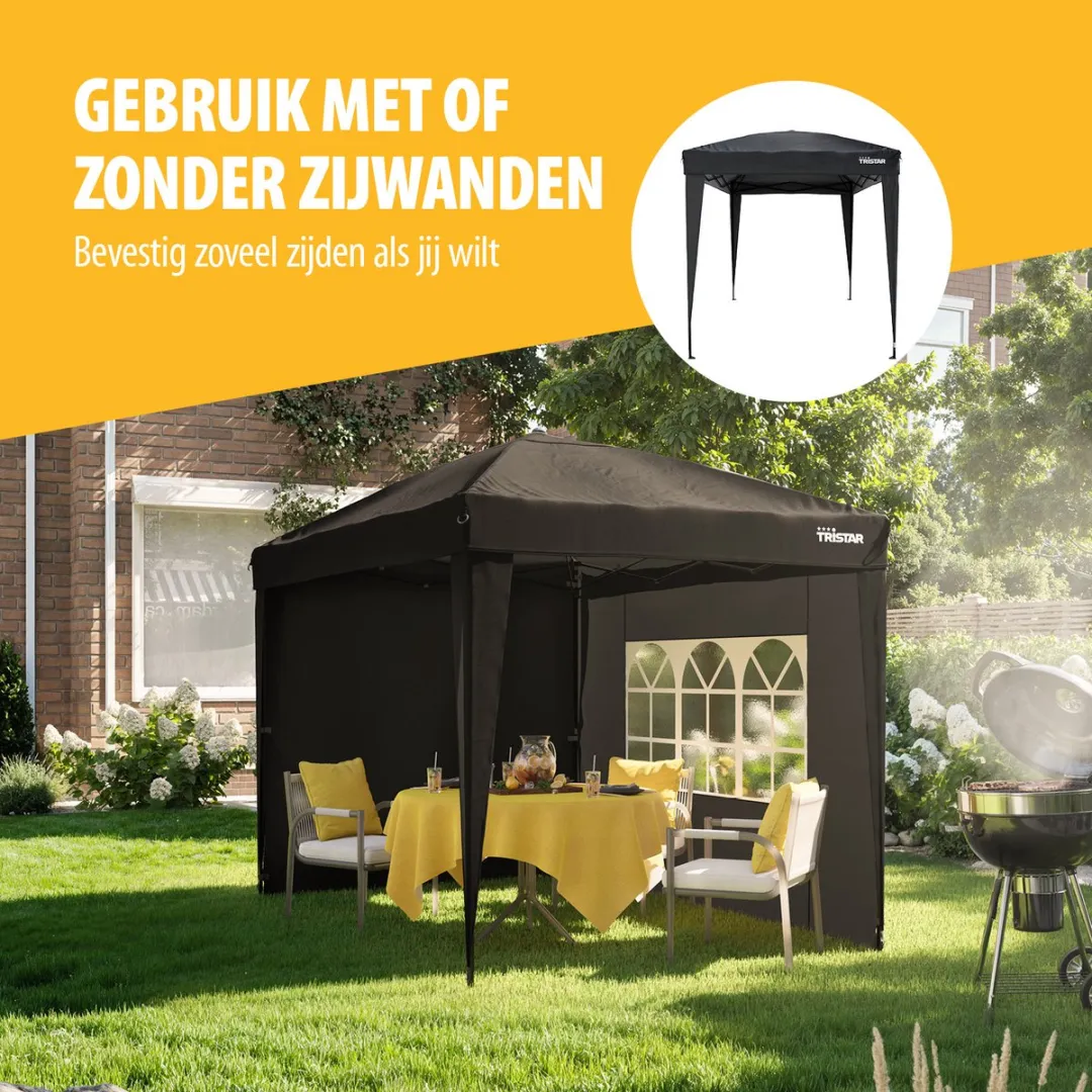 Tristar Partytent 2x3m - PT-7806 - Easy up - Met Zijwanden - Waterdicht - Inclusief draagtas - Paviljoen - Antraciet