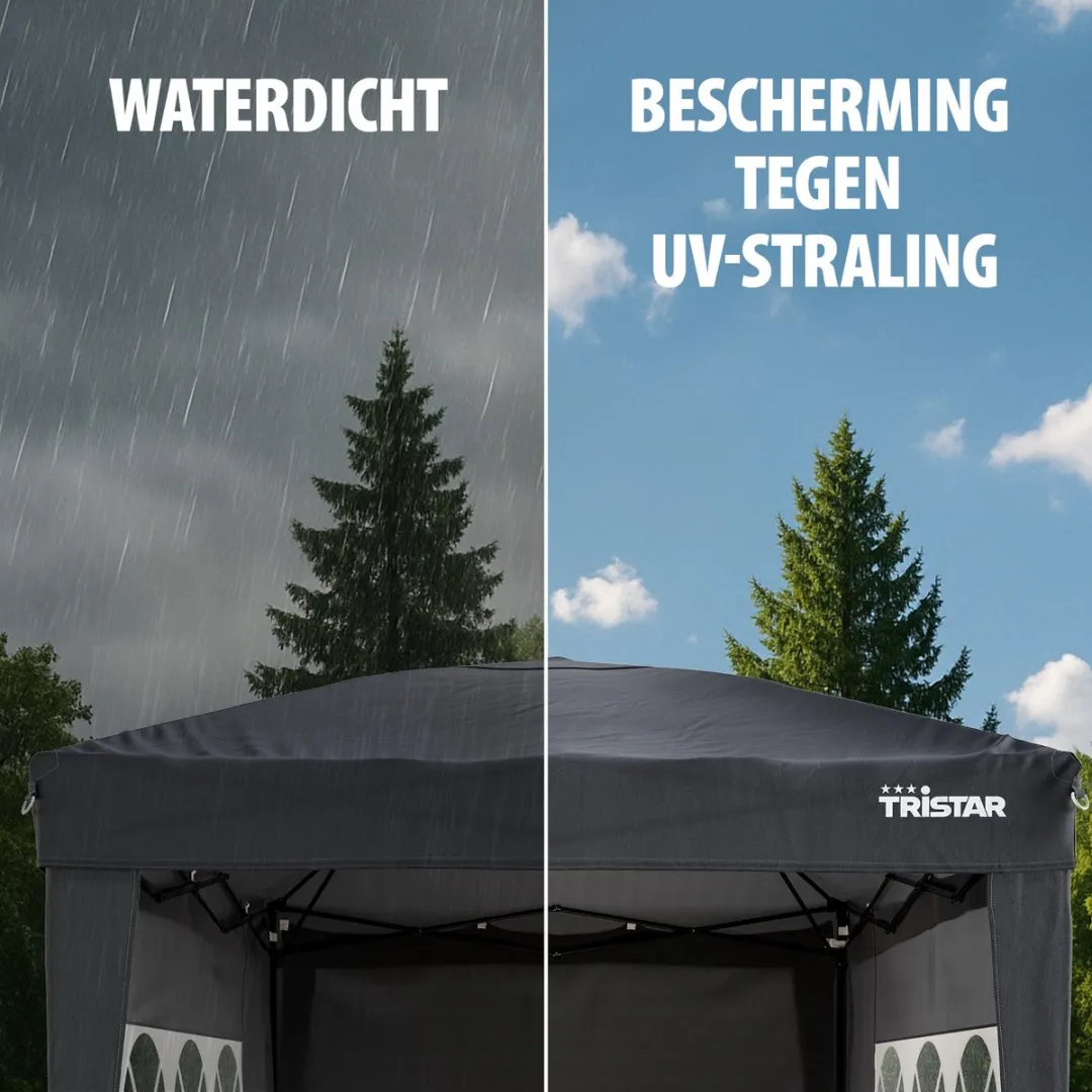 Tristar Partytent 2x3m - PT-7806 - Easy up - Met Zijwanden - Waterdicht - Inclusief draagtas - Paviljoen - Antraciet