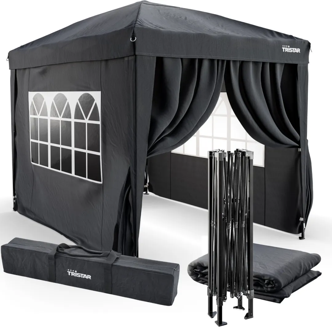 Tristar Partytent 2x3m - PT-7806 - Easy up - Met Zijwanden - Waterdicht - Inclusief draagtas - Paviljoen - Antraciet