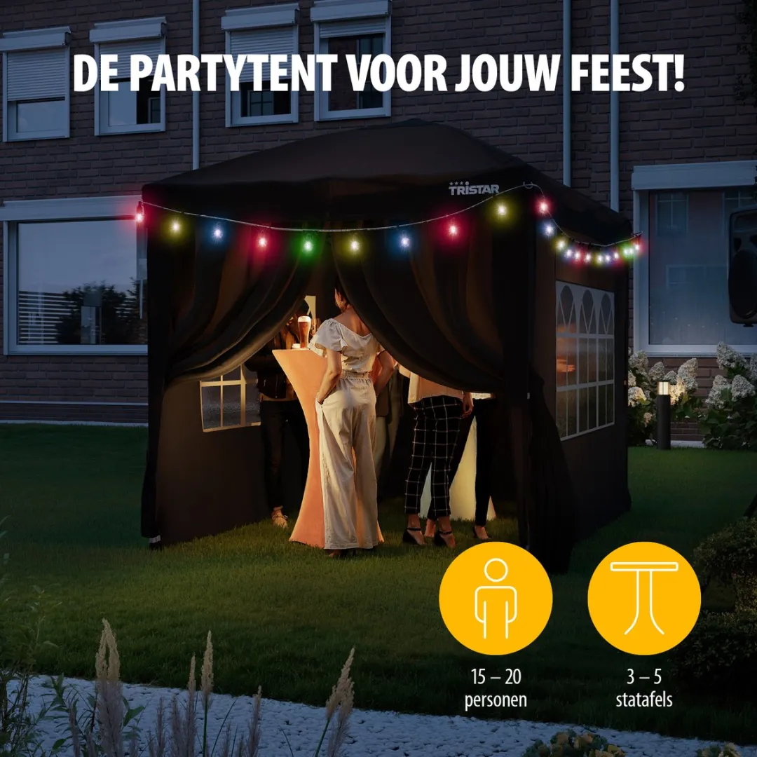 Tristar Partytent 2x3m - PT-7806 - Easy up - Met Zijwanden - Waterdicht - Inclusief draagtas - Paviljoen - Antraciet