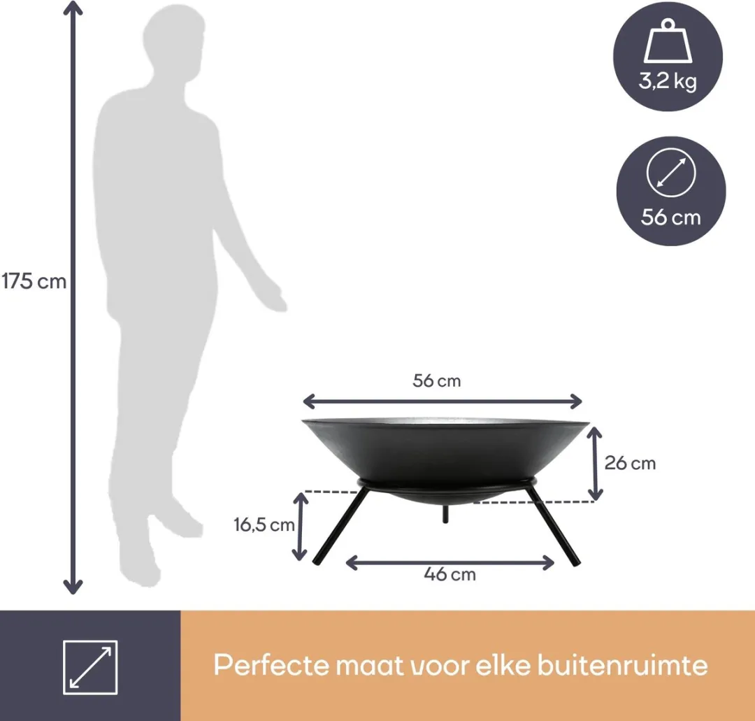 Perel Vuurschaal Gietijzer Ø56cm - Zwart