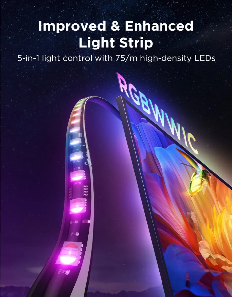Govee TV Backlight 3 Pro LED-verlichting 75-85" - RGBW - 375 Lichtpunten - Zwart