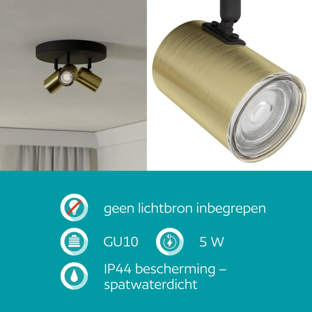 Eglo Consuma 1 Opbouwspot GU10 - 3x Ø25cm - Zwart/Goud