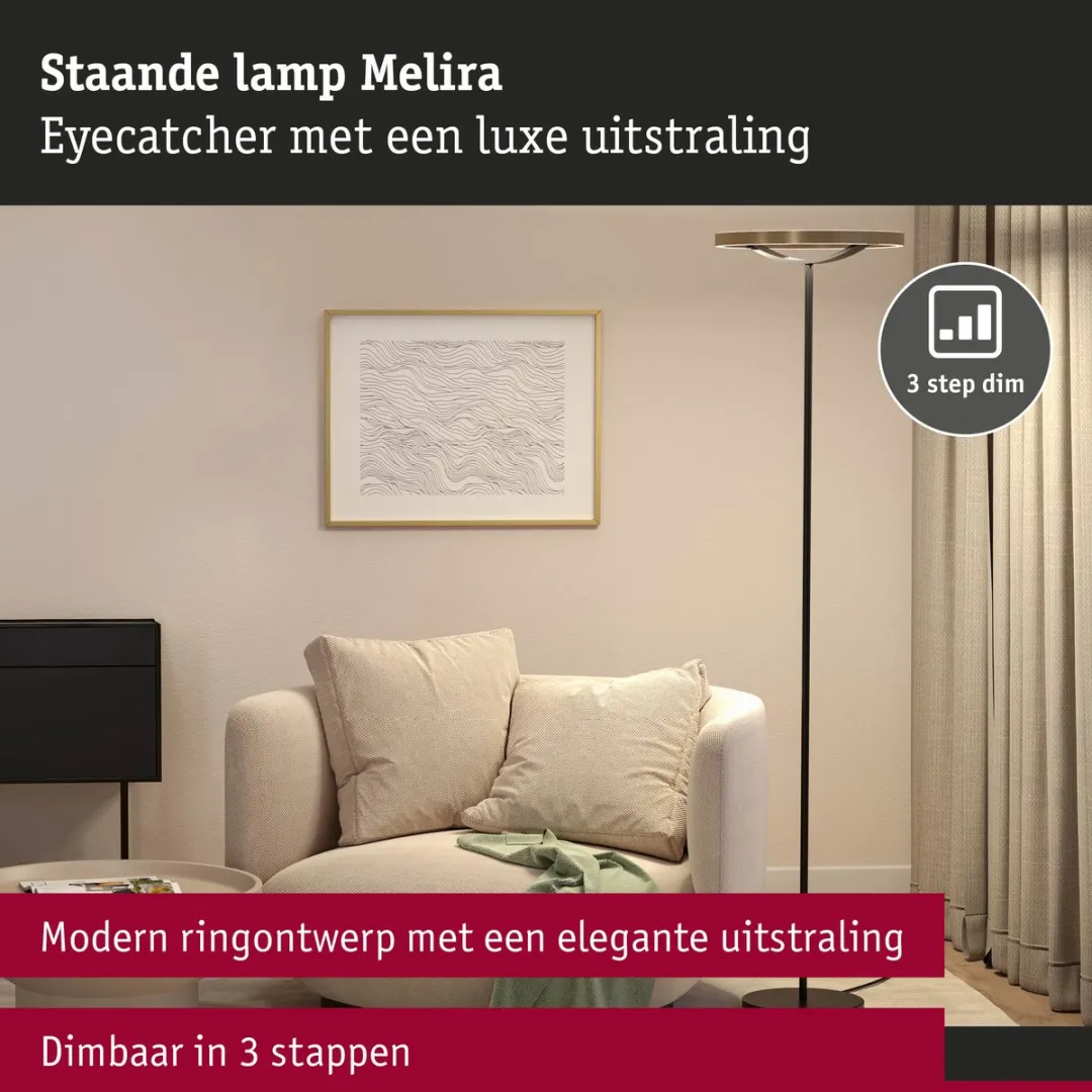 Paulmann Melira Staande LED-lamp 17,5W - 2700K - 1570mm - Zwart mat/Goud