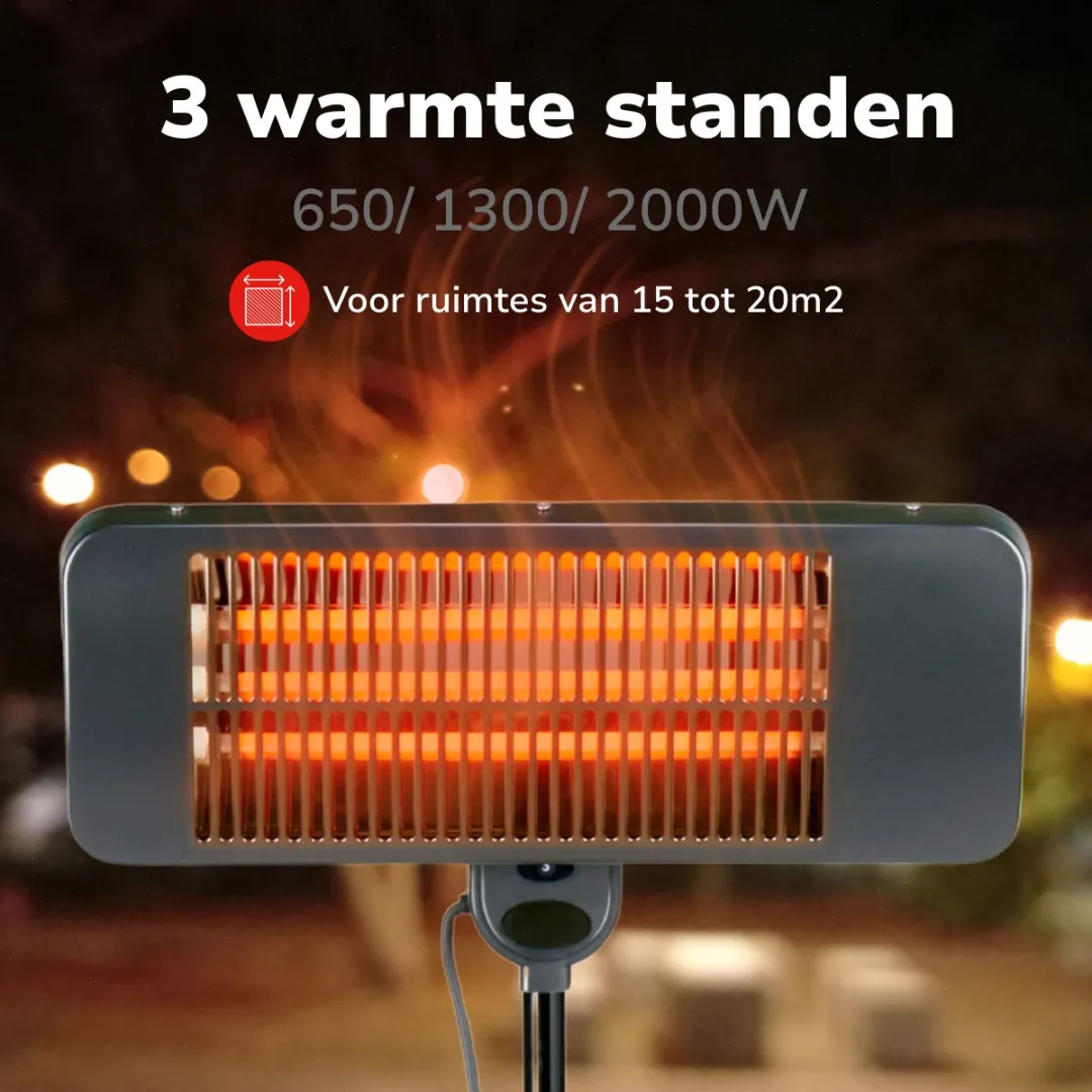 Alpina Infrarood Terrasheater 2000W MEALEL6610/003 - 3 Warmtestanden - Zwart