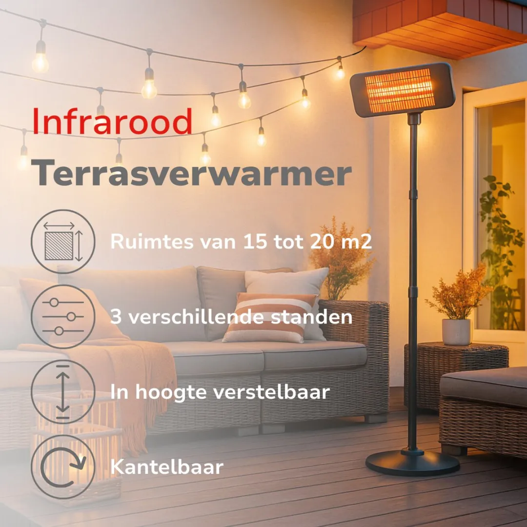 Alpina Infrarood Terrasheater 2000W MEALEL6610/003 - 3 Warmtestanden - Zwart