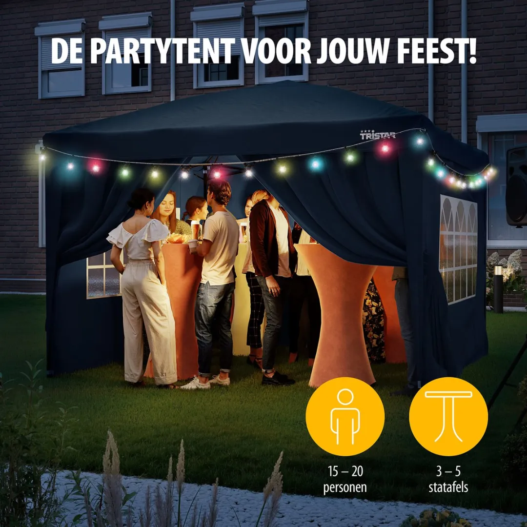 Tristar PT-7808 Partytent 3x3m - Donkerblauw - 4 Zijkanten