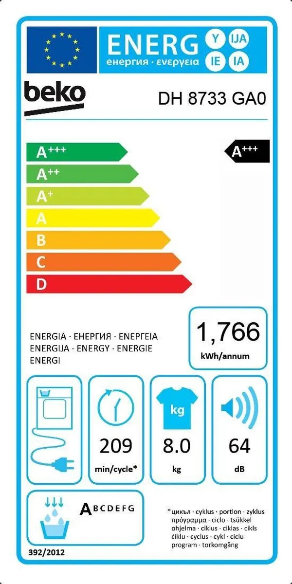 Beko DH8733GA0 Warmtepompdroger 8 kg - Wit