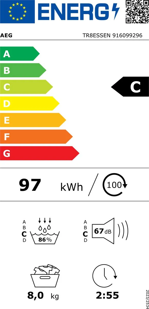 AEG TR8ESSEN Warmtepompdroger 8 kg - Wit