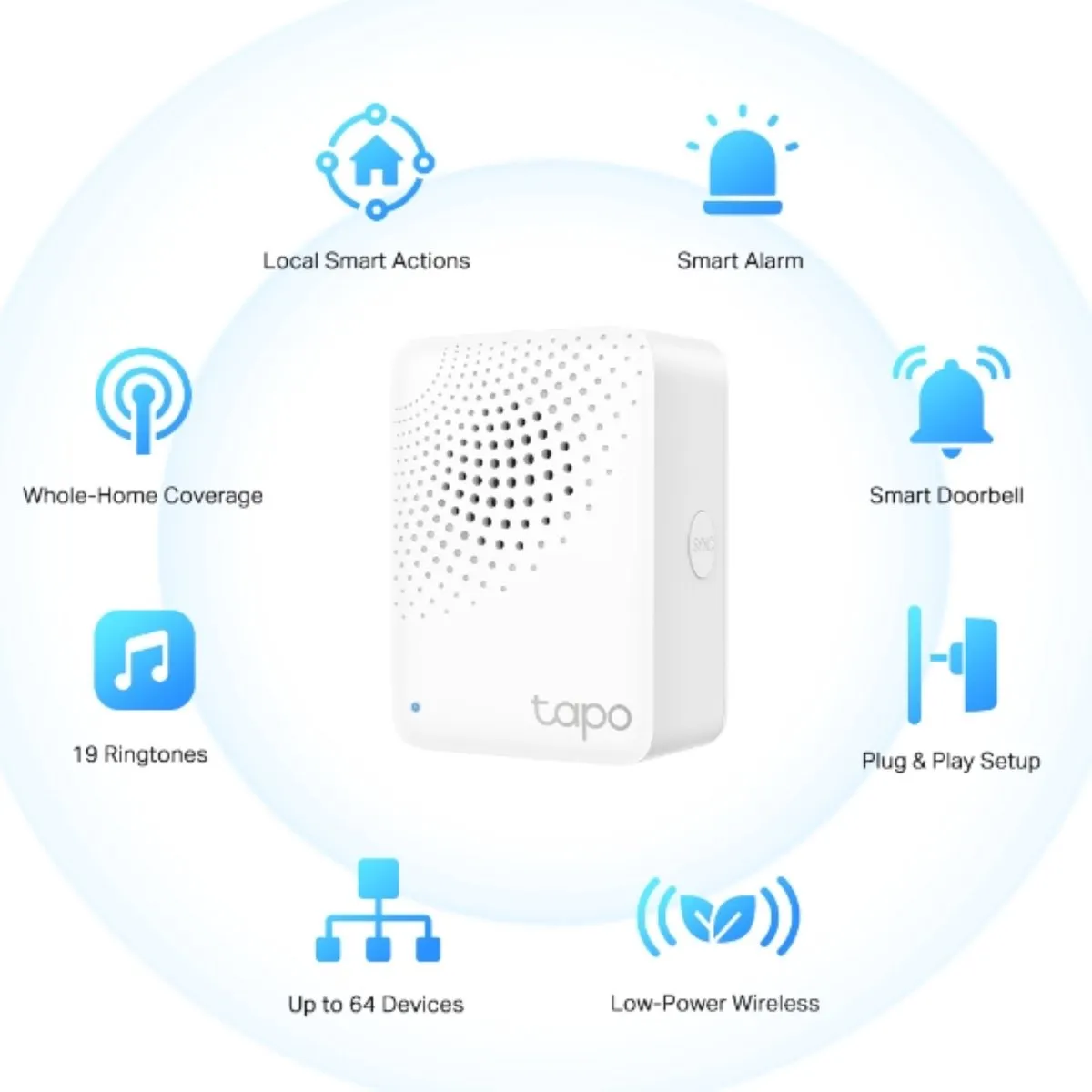 TP-Link Tapo H100 Smart Hub - 64 Ontvangers - 19 Melodieën - Wit
