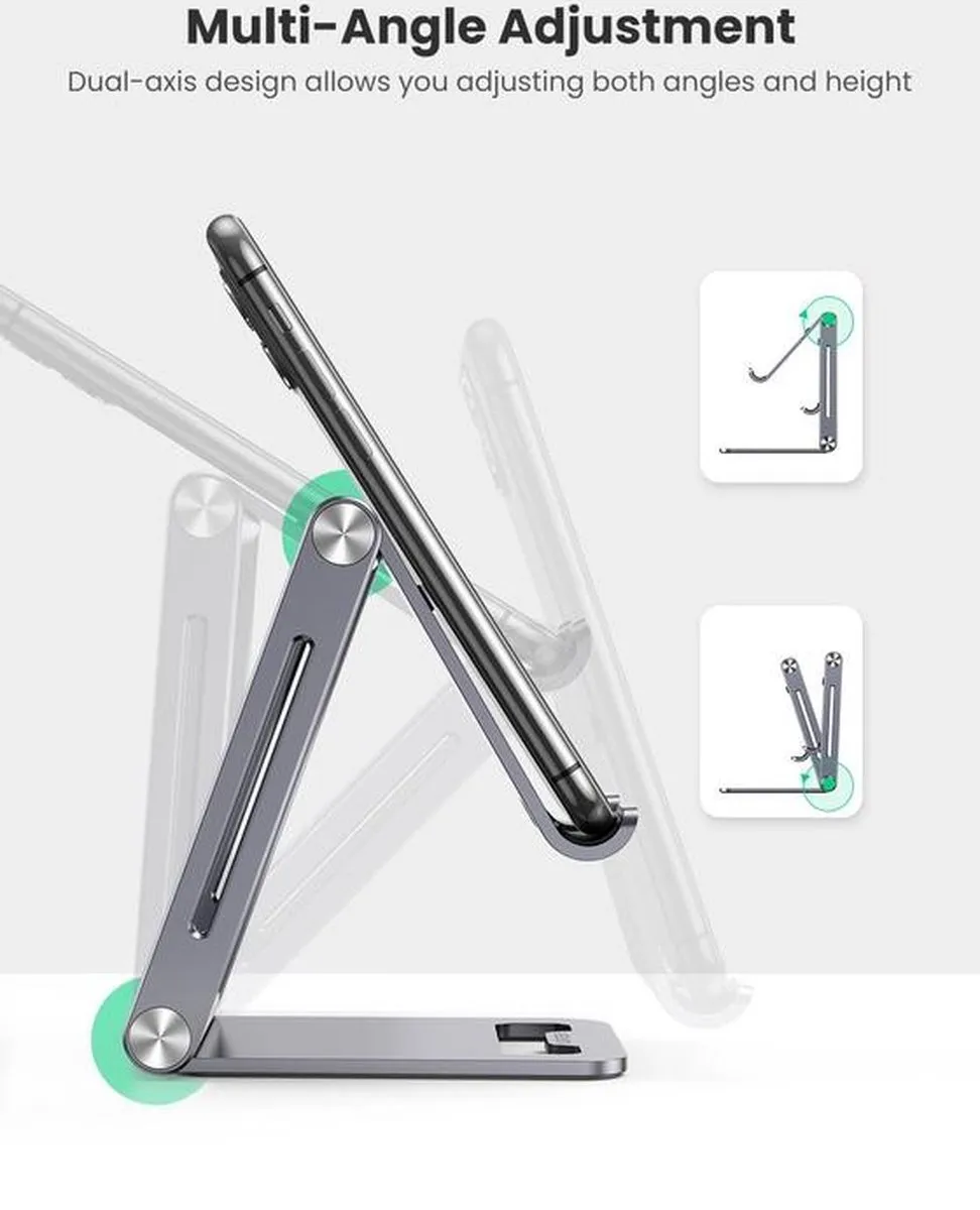 Ugreen Verstelbare Telefoonhouder Aluminium - Universeel 7.9" - Grijs/Green