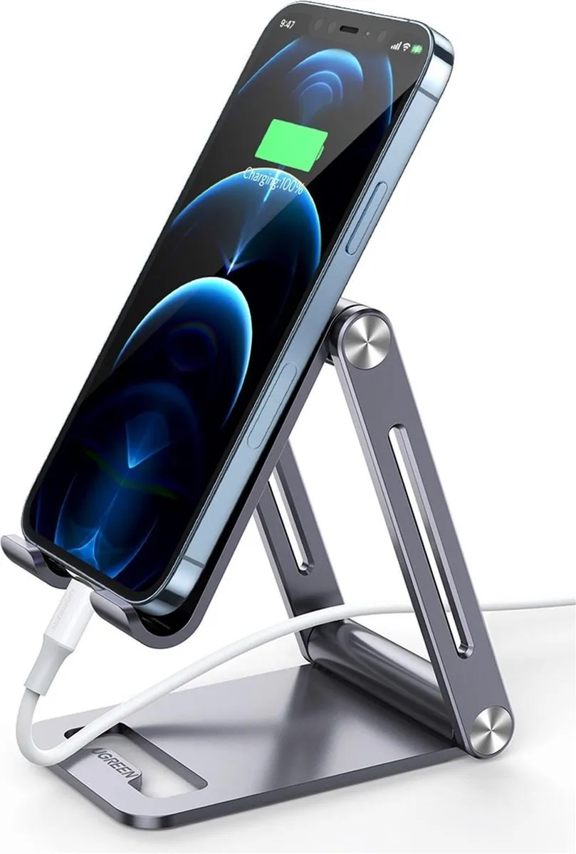 Ugreen Verstelbare Telefoonhouder Aluminium - Universeel 7.9" - Grijs/Green