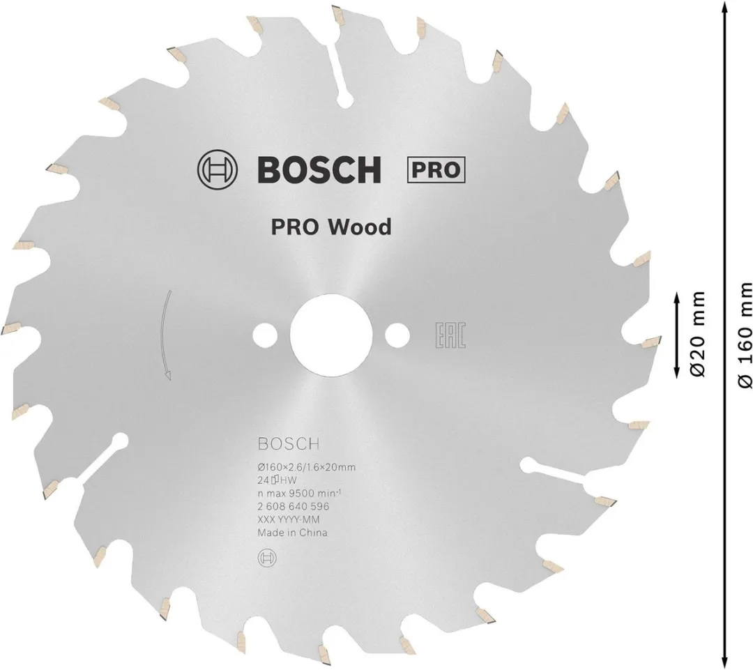 Bosch Professional Cirkelzaagblad Optiline Wood 160x20/16x2,6mm - 24 Tanden