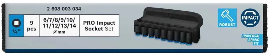 Bosch Professional PRO Impact Krachtdoppenset 9-delig 2608003034 - Zwart/ Groen