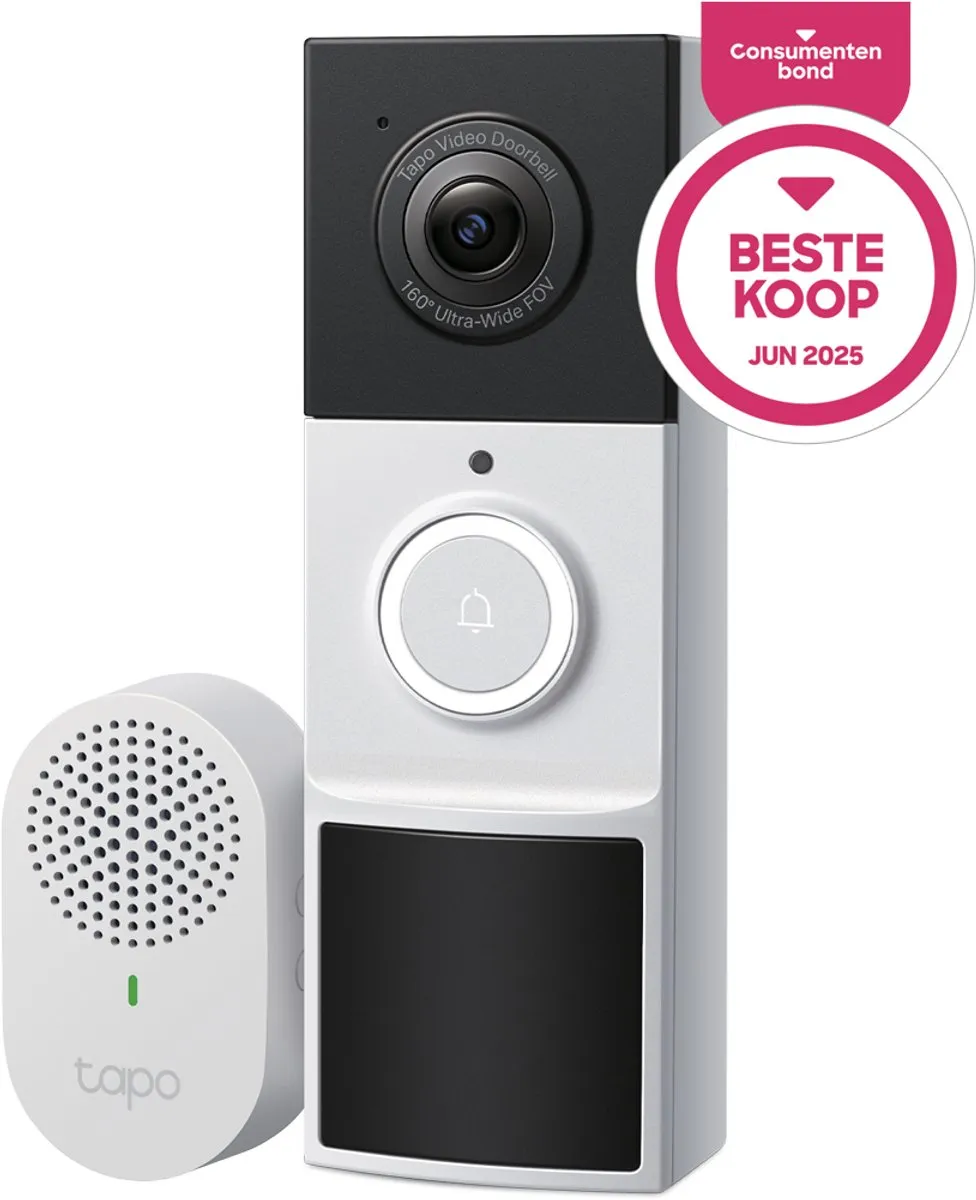 Tapo D210 Draadloze video deurbel op batterij - Inclusief chime/gong - 2K Video - Zonder Abonnement - IP65 - Slimme deurbel