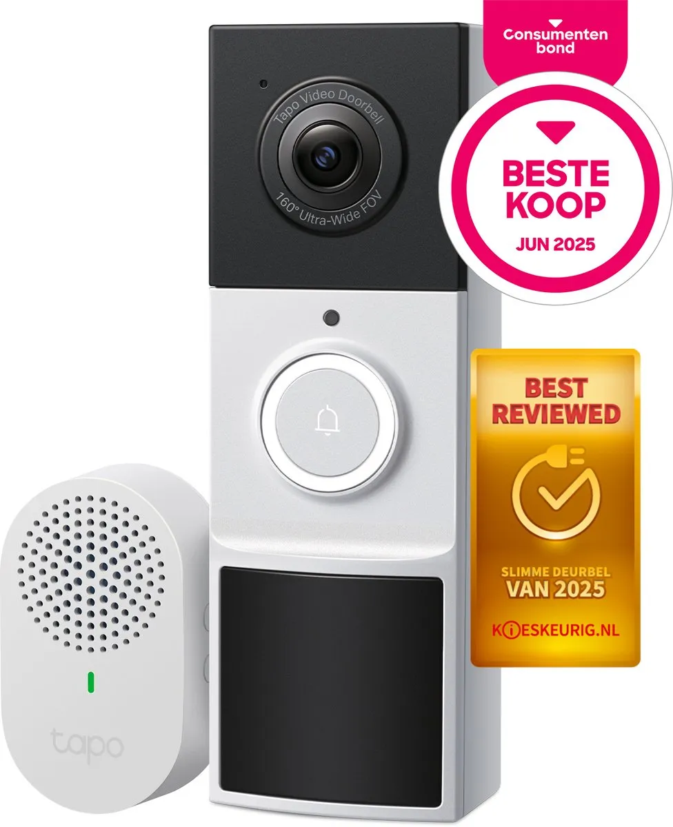 Tapo D210 Draadloze video deurbel op batterij - Inclusief chime/gong - 2K Video - Zonder Abonnement - IP65 - Slimme deurbel