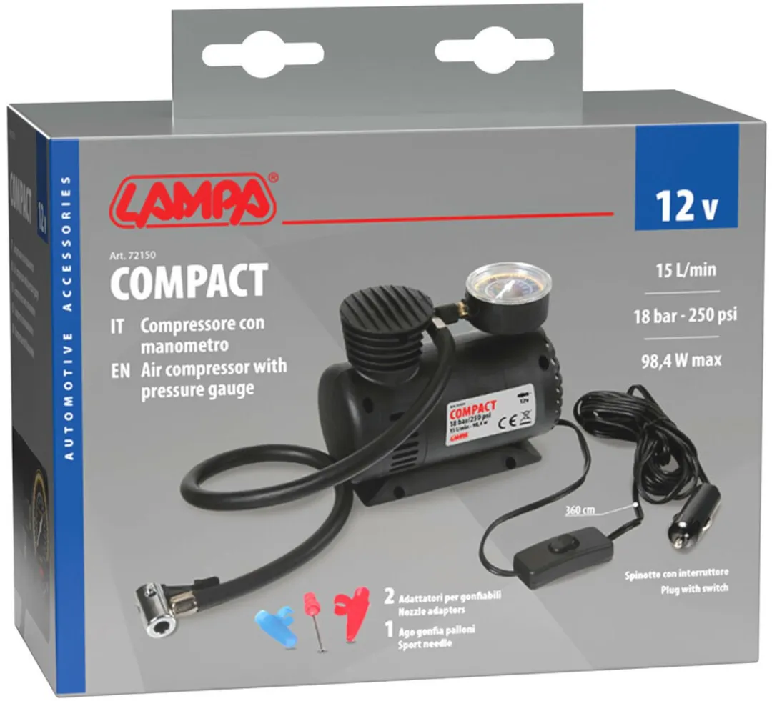 Lampa Compacte Luchtcompressor 12V 15L - Zwart