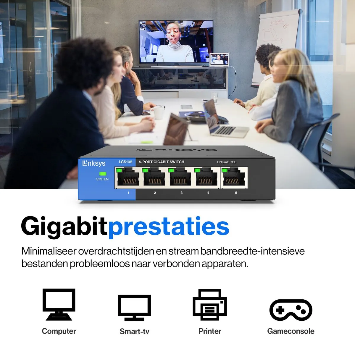 Linksys LGS105 - Netwerk Switch - Unmanaged - 1000 Mbps - 5-Poorten