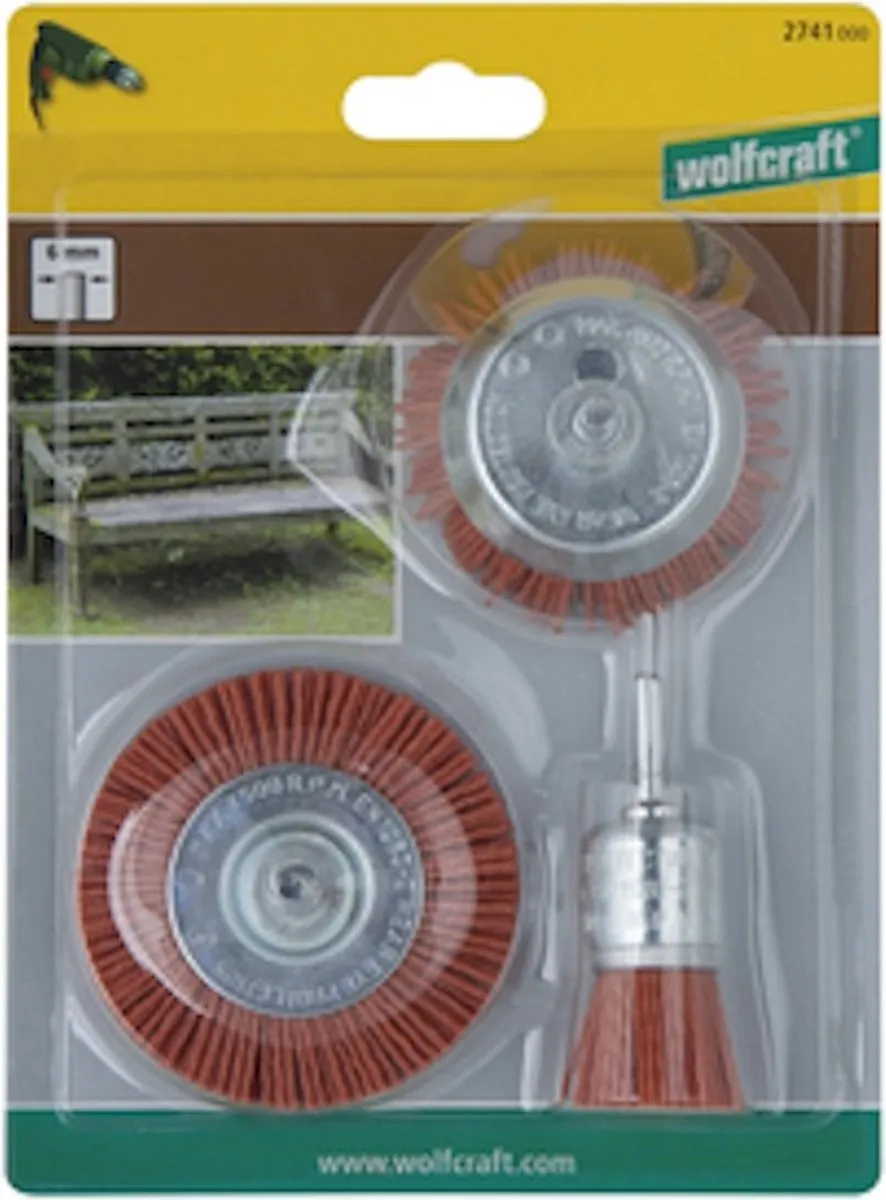 Wolfcraft Nylondraad-borstelset Agressief 3-delig - Rood