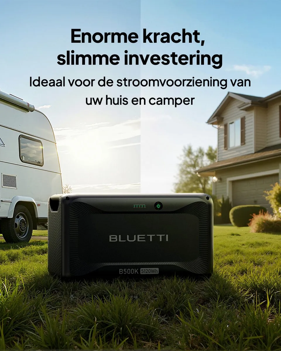 BLUETTI B500K uitbreidingsaccu -5120Wh voor AC500/Apex 300 Zonnegenerator - Extra accu voor thuis, noodgevallen, Noodstroomvoorziening tijdens sneeuwstormen