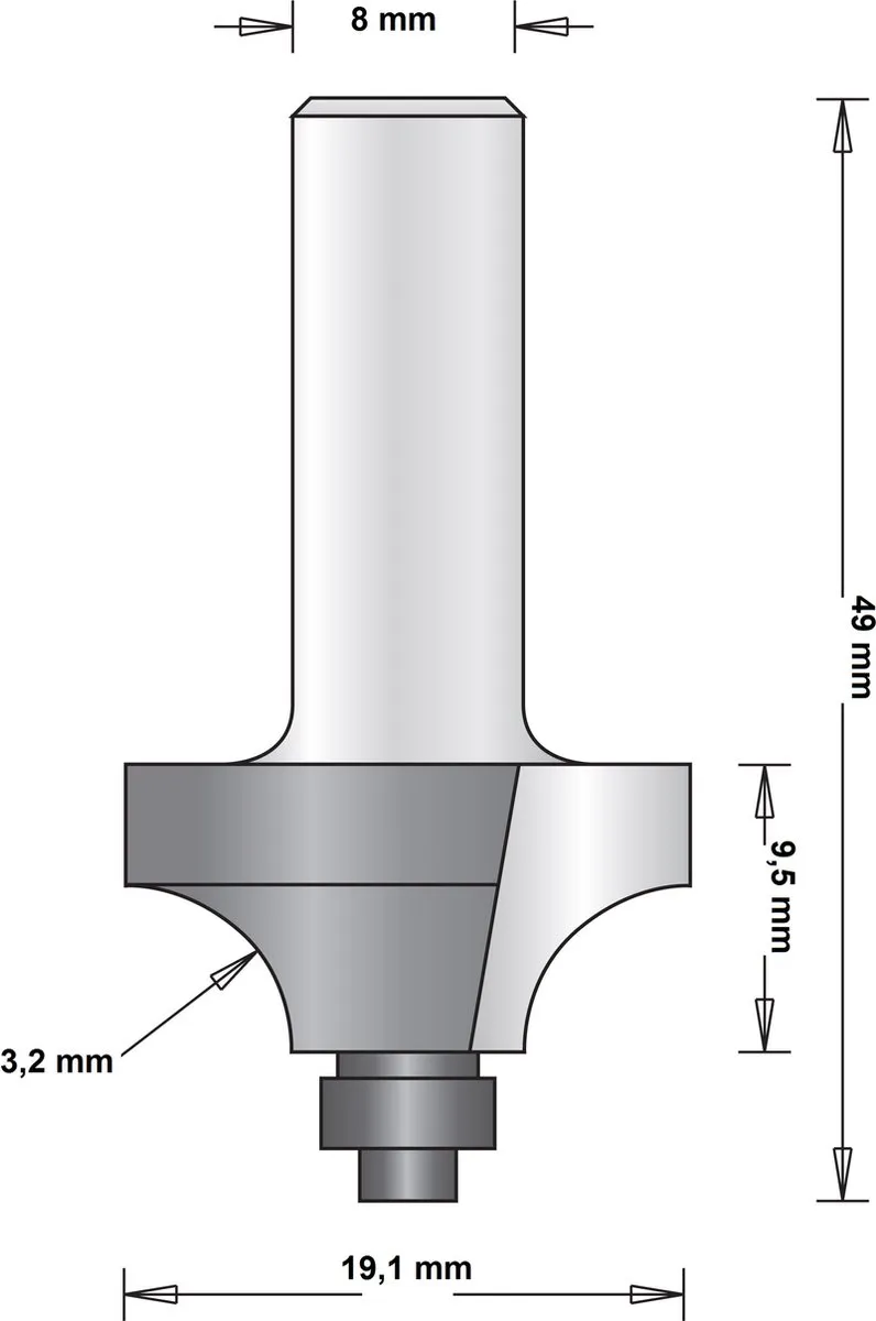 Hikoki 8mm Afrondfrees met onderlager 19.1x49x3.2mm