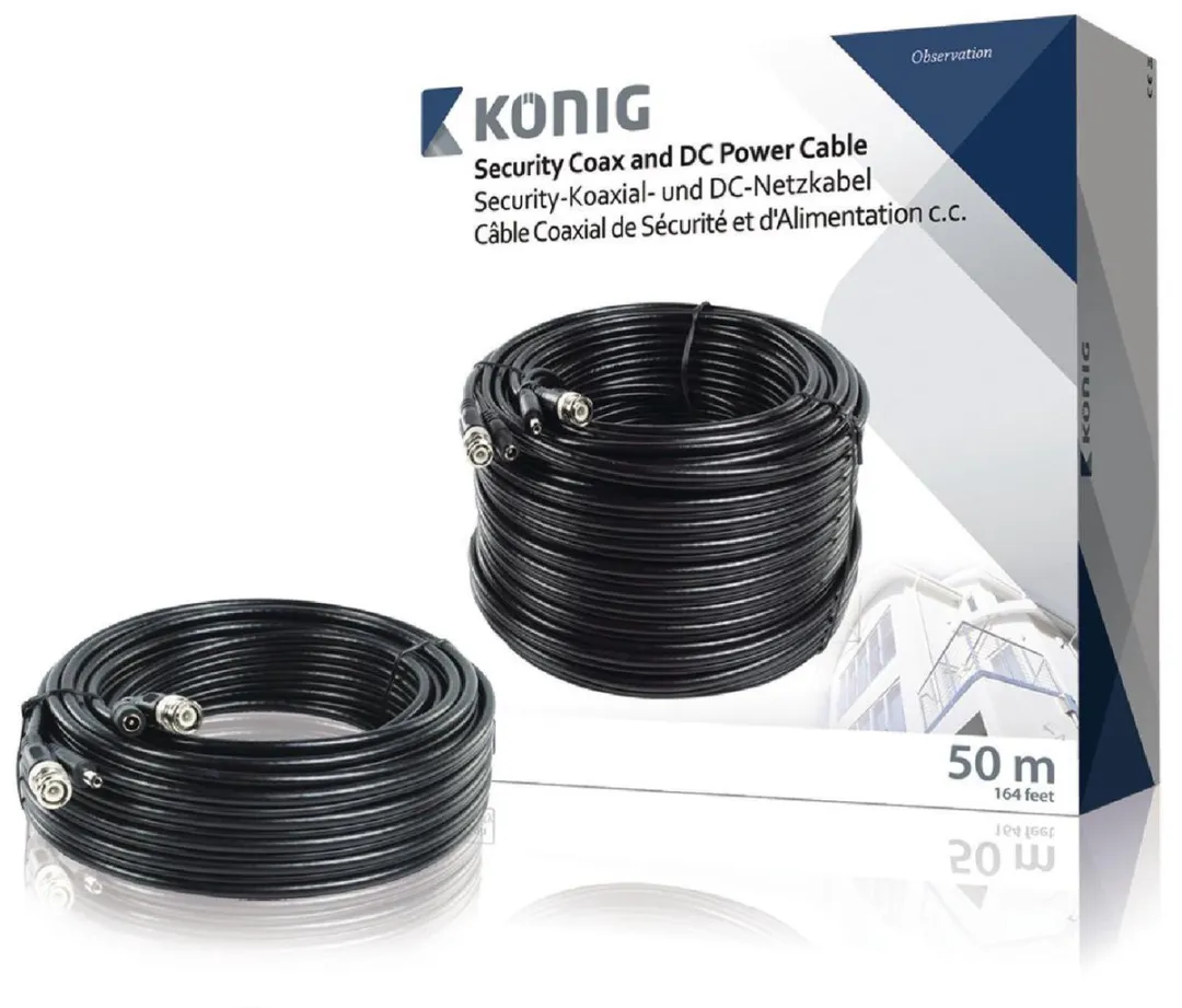 Konig CCTV Kabel - 50m BNC + Voedingskabel - Zwart