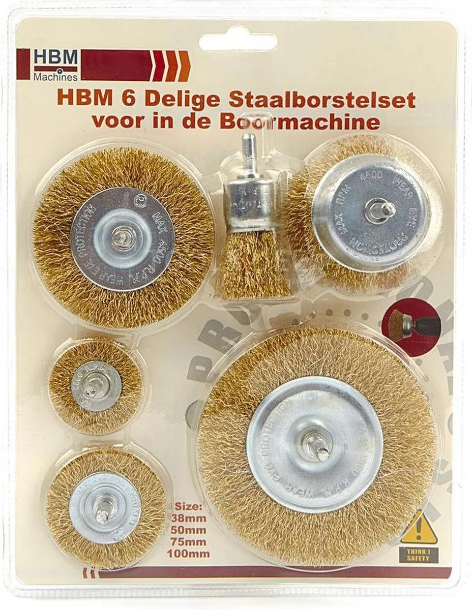 HBM 6-delige Staalborstelset voor Boormachine