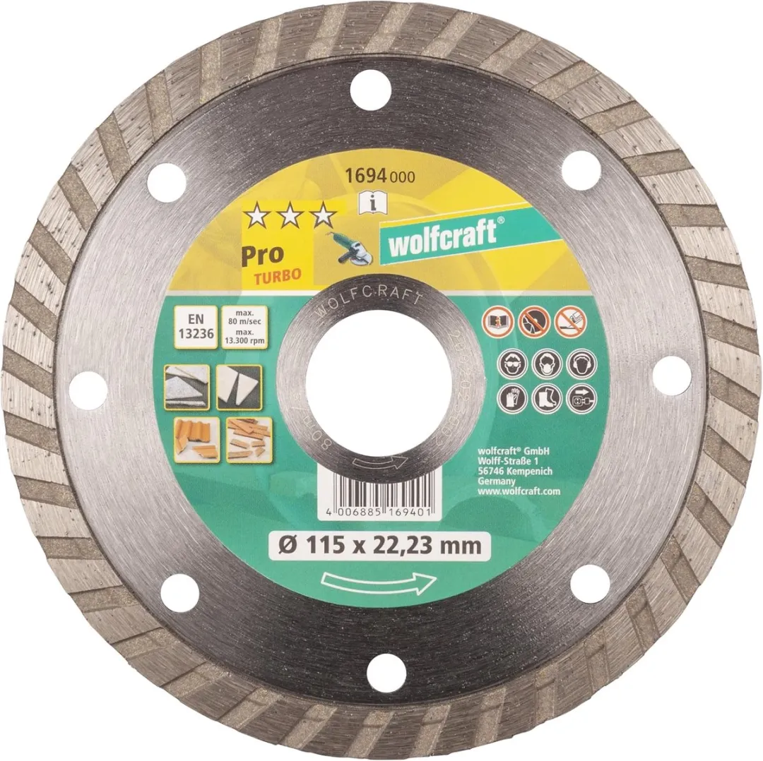 Wolfcraft Diamantdoorslijpschijf 115mm Pro Turbo 1694000 - Steen