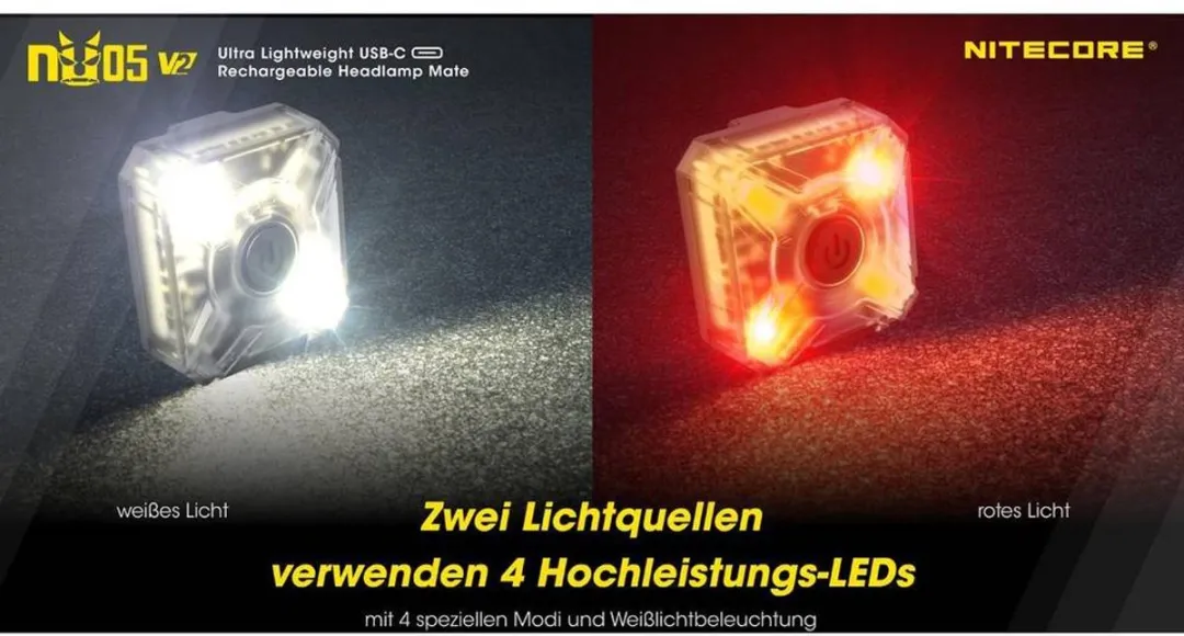 Nitecore NC-NU05V2 LED Zaklamp - 5 Lichtpunten - Zwart/Transparant