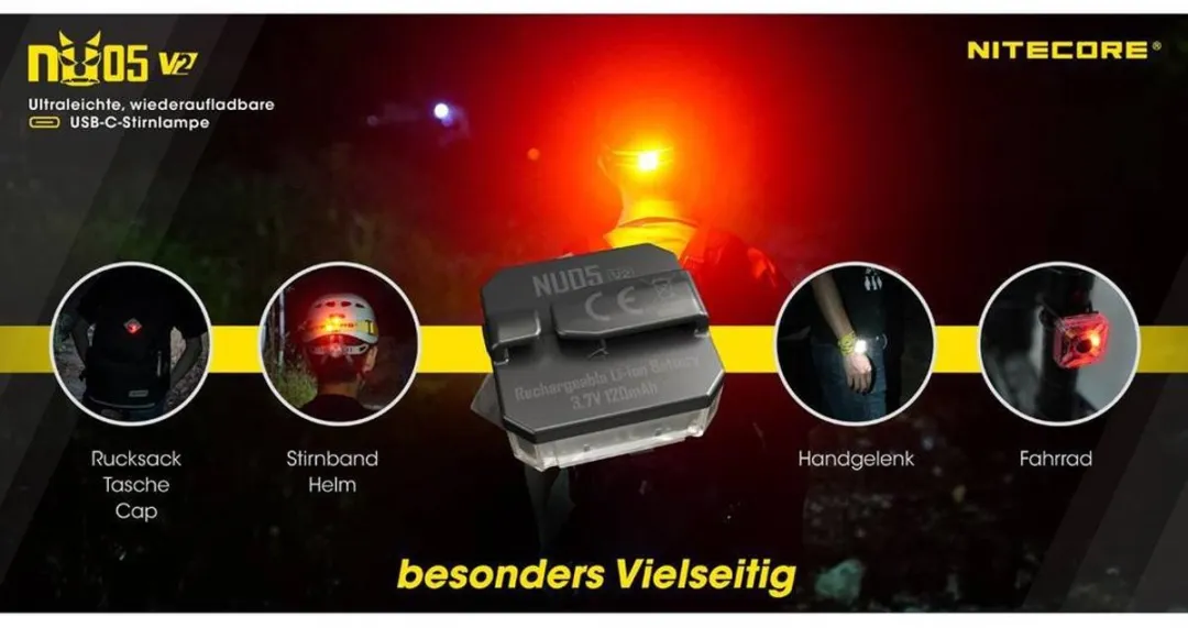 Nitecore NC-NU05V2 LED Zaklamp - 5 Lichtpunten - Zwart/Transparant