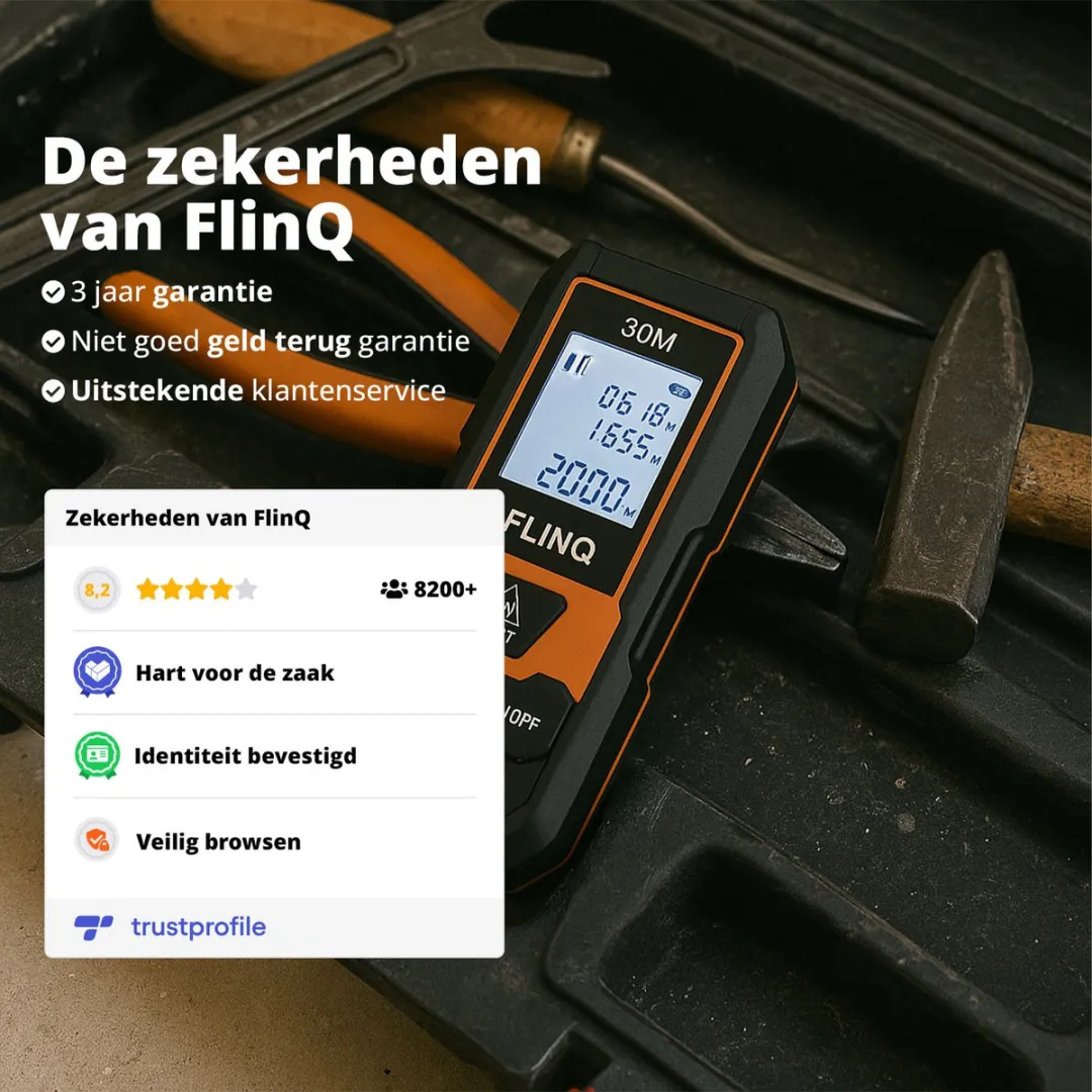 FlinQ Digitale Laser Afstandsmeter 30m - 2x Batterijen - Zwart/Oranje