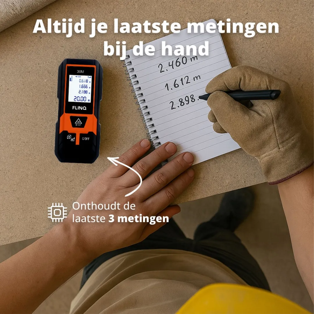 FlinQ Digitale Laser Afstandsmeter 30m - 2x Batterijen - Zwart/Oranje - afbeelding 6 van 6