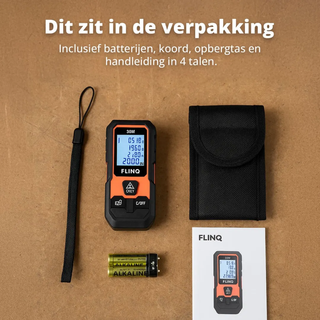FlinQ Digitale Laser Afstandsmeter 30m - 2x Batterijen - Zwart/Oranje