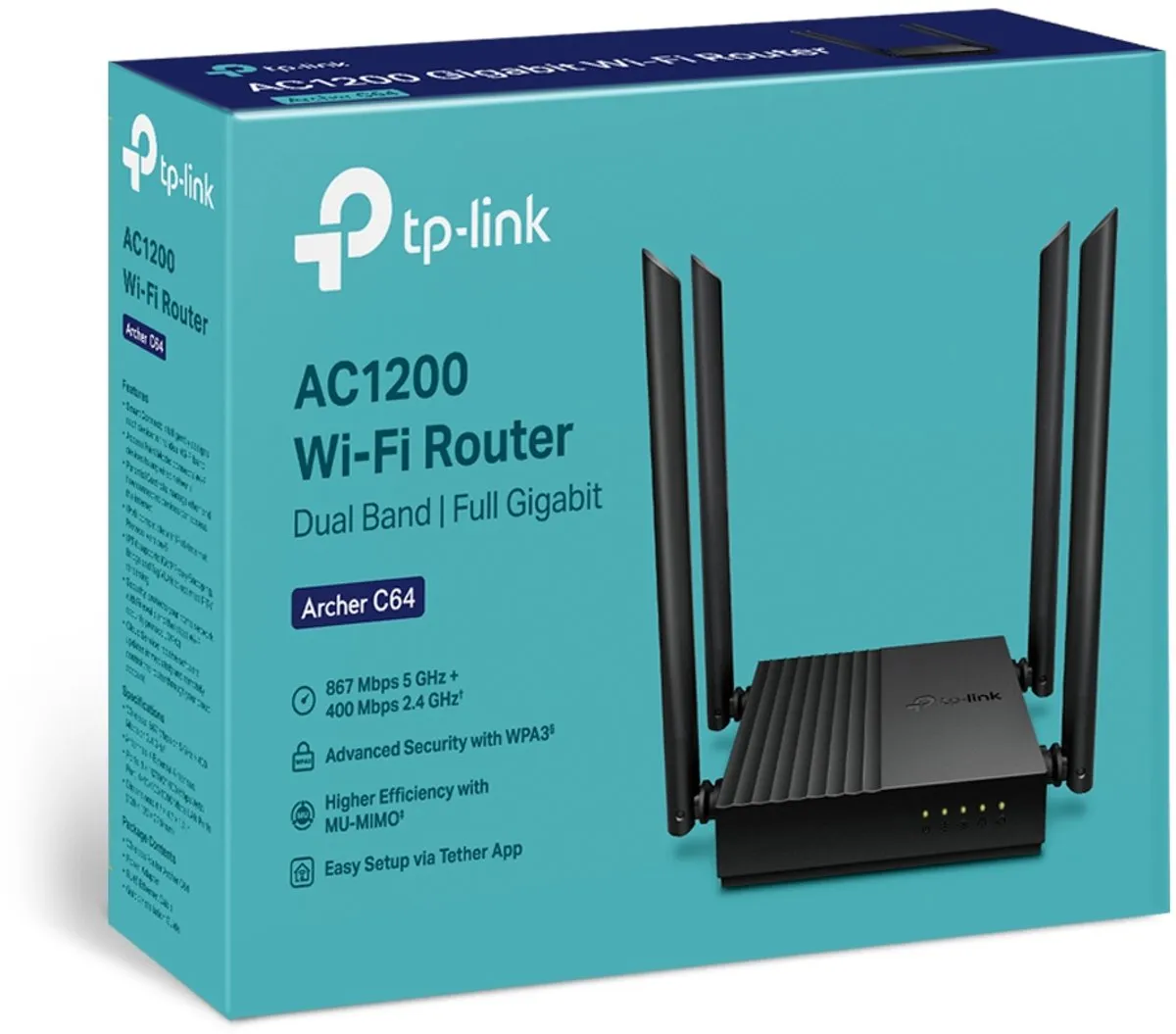 TP-LINK ARCHER C64 dual-band wifi-router, zwart