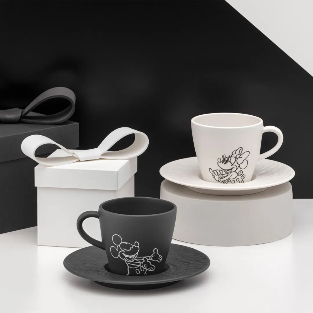Villeroy & Boch Manufacture Rock Koffietassen Set - 2x 160ml - Mickey Mouse - Zwart-wit