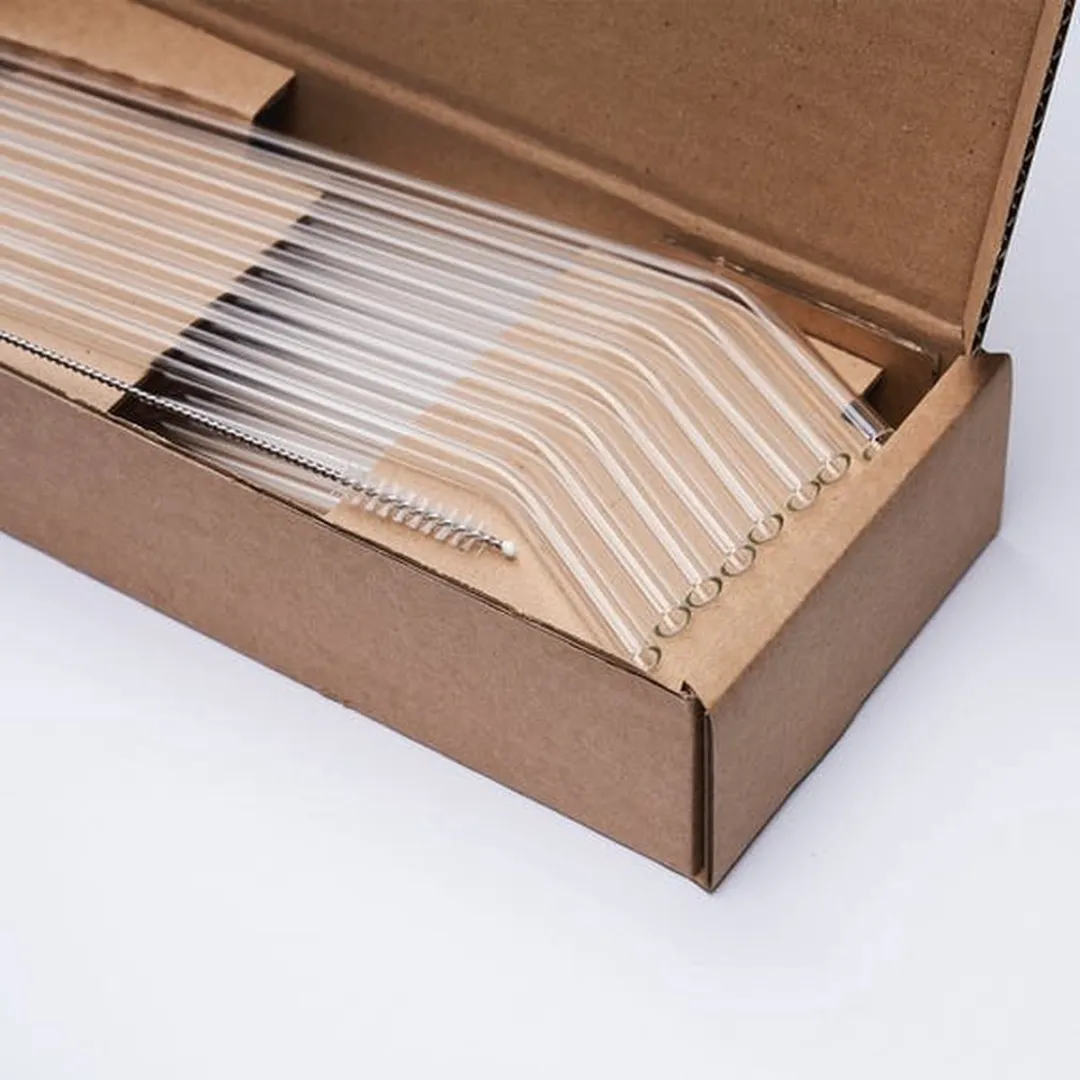 Voordeelset van 36 herbruikbare glazen rietjes 23 cm met knik/boog - 5 reinigingsborsteltjes