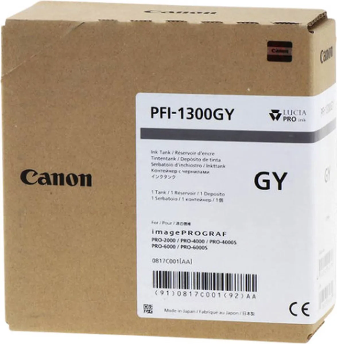 Canon PFI-1300GY Inktcartridge - Grijs - 330ml