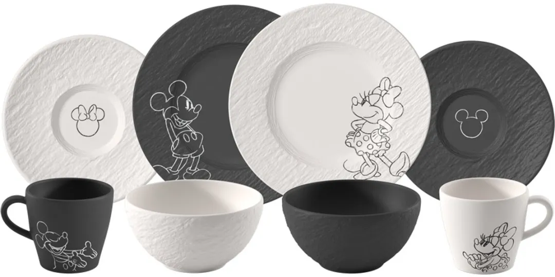Villeroy & Boch Manufacture Rock Frühstücks-Set - Mickey Mouse - 8-delig - Zwart-wit