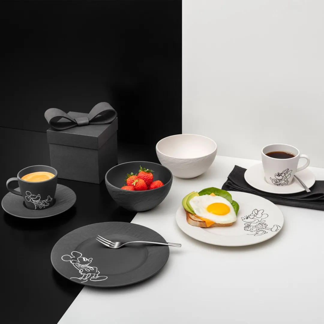 Villeroy & Boch Manufacture Rock Frühstücks-Set - Mickey Mouse - 8-delig - Zwart-wit