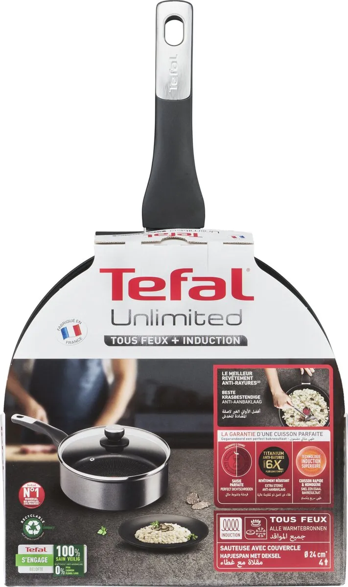 Tefal Unlimited Hapjespan Ø24cm - Inclusief deksel - Zwart