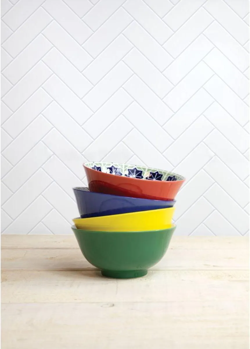 KitchenCraft Keramische Kommen 15cm - 4 Stuks - Gemengd Design