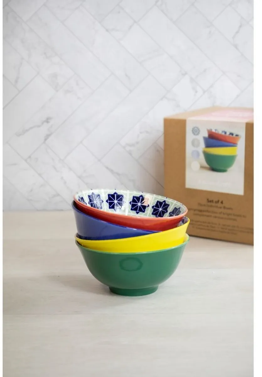 KitchenCraft Keramische Kommen 15cm - 4 Stuks - Gemengd Design